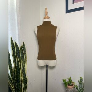 🥝Varley Ribbed Mock Neck Sleeveless Top Size Small Olive Brown NWT